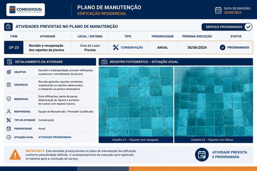 Plano de Manutenção da edificação — atividade de conservação programada na Condohousi